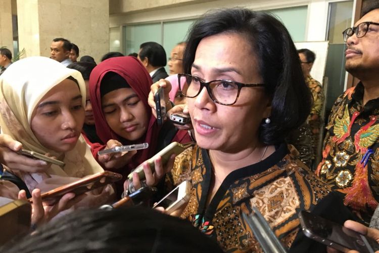 Menteri Keuangan Sri Mulyani Indrawati saat ditemui di gedung DPR/MPR, Jakarta Pusat, Selasa (6/2/2018).