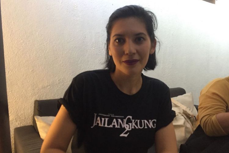 Hannah Al Rashid dalam acara peluncuran poster dan teaer film Jailangkung 2 di Kinosaurus, Kemang Raya, Jakarta Selatan, Kamis (19/4/2018).