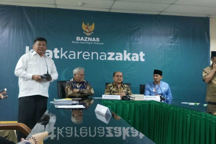 Ketua Baznas Bambang Sudibyo dan Wakil Gubernur DKI Jakarta Sandiaga Uno di Kantor Baznas, Kamis (7/6/2018). 