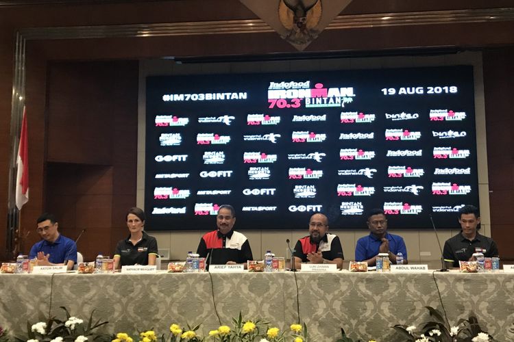 Presscon Ironman 70.3 Bintan di Gedung Sapta Pesona, kantor Kementerian Pariwisata, Jakarta, Rabu (11/7/2018)