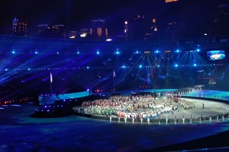 Suasana saat Upacara Penutupan Asian Games 2018 di SUGBK, Minggu (2/9/2018).