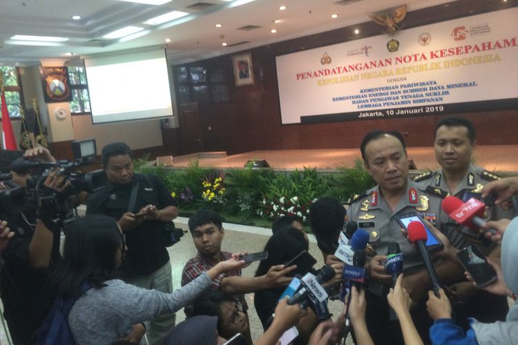 Kepala Biro Penerangan Masyarakat Divisi Humas Polri Brigjen (Pol) Dedi Prasetyo di Gedung Rupatama Mabes Polri, Jakarta Selatan, Kamis (10/1/2019).