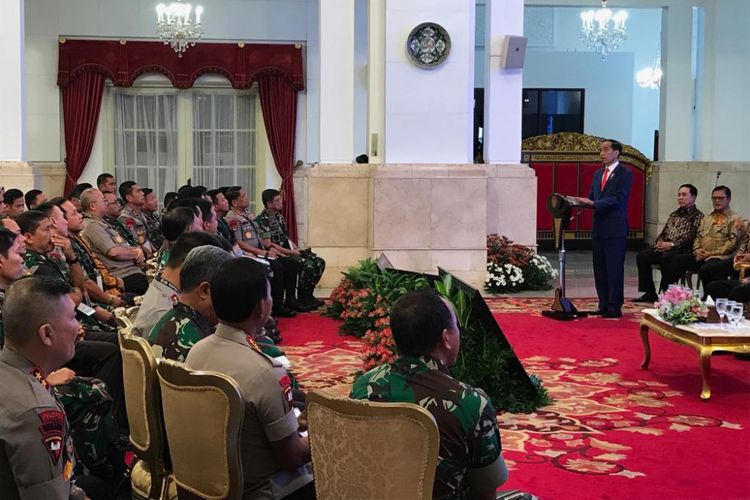 Presiden Joko Widodo, Selasa (29/1/2019) pagi, saat membuka Rapim TNI-Polri 2019 di Istana Negara, Jakarta. 
