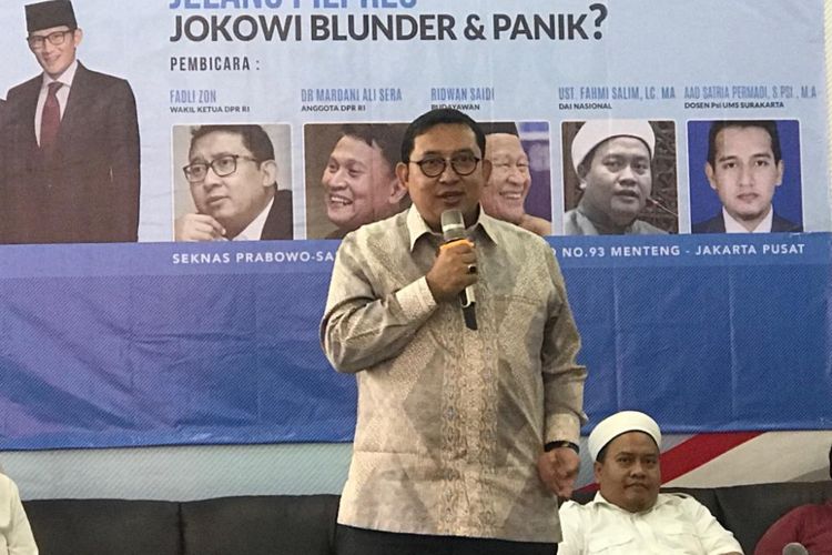 Anggota Dewan Pengarah Badan Pemenangan Nasional (BPN) pasangan Prabowo Subianto-Sandiaga Uno, Fadli Zon, saat ditemui di kantor Sekretariat Nasional (Seknas) Prabowo-Sandiaga, Jakarta Pusat, Selasa (12/2/2019). 