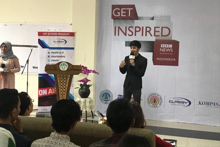Alffy Rev saat roadshow BBC Get Inspired di Universitas Merdeka Malang, Kamis (14/2/2018).