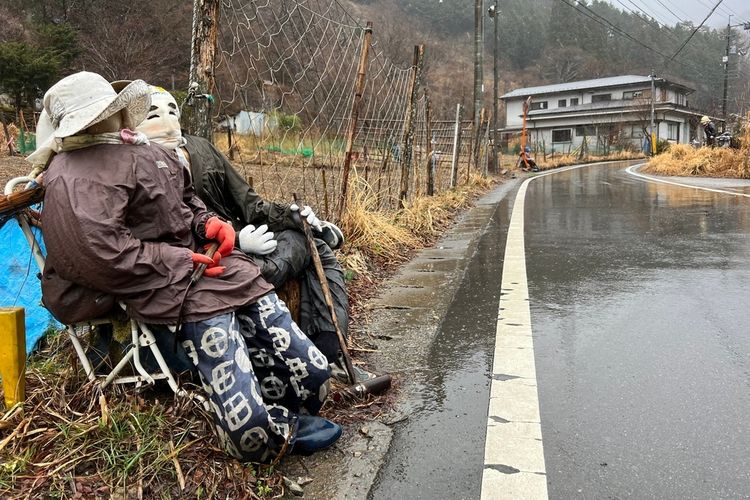Boneka orang-orangan sawah di Nagaro, desa terpencil di Prefektur Tokushima, Jepang.