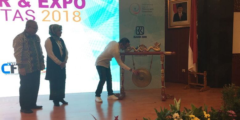 Menteri Ketenagakerjaan Hanif Dhakiri, saat membuka acara Seminar Inklusi Film Disabilitas dan Expo Disabilitas 2018, di Jakarta, Selasa (30/10/2018)