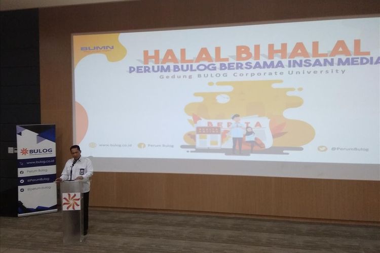 Direktur Utama Perum Bulog Budi Waseso dalam sambutannya sela-sela acara Halal Bihalal Perum Bulog di Jakarta, Selasa (2/7/2019).