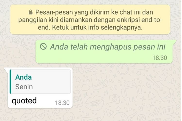 Fitur quote and replies yang menahan pesan untuk menghilang dari jendela percakapan meskipun telah dihapus.