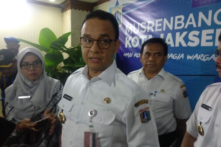 Gubernur DKI Jakarta Anies Baswedan usai membuka musyawarah perencanaan pembangunan (Musrenbang) di Kantor Wali Kota Jakarta Selatan, Rabu (20/3/2019).