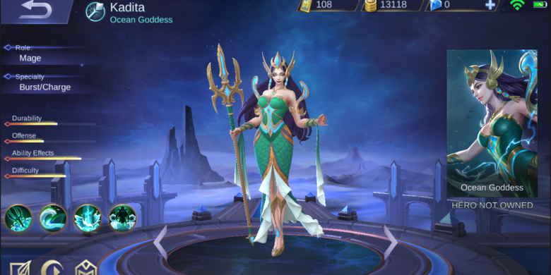 Kadita akan menjadi hero terbaru di gim Mobile Legend: Bang Bang. Kadita terinspirasi dari kisah klasik Indonesia, Ratu Laut Selatan.