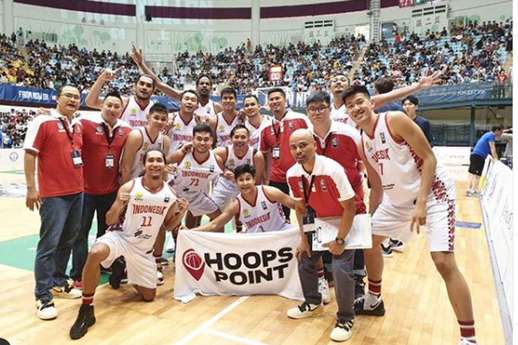 Tim nasional bola basket putra Indonesia saat tampil pada ajang William Jones Cup 2019 di Taiwan.