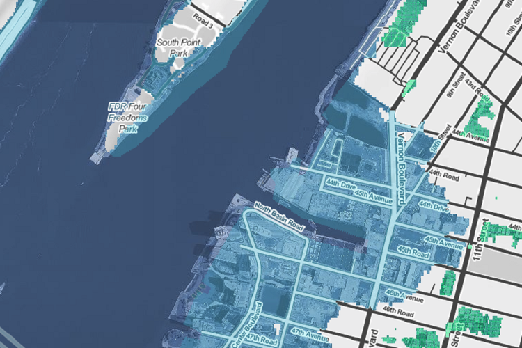 Peta perkiraan potensi banjir di Long Island pada 2100 mendatang