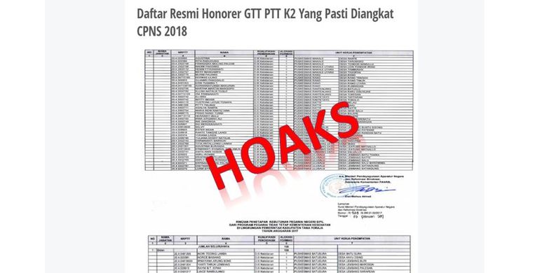 HOAKS Daftar Resmi Honorer GTT PTT K2 yang Pasti Diangkat CPNS 2018.