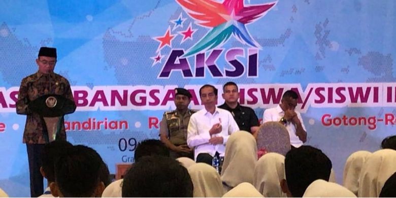 Kemendikbud Muhadjir Effendy hadir dan mendampingi Presiden Joko Widodo dalam acara AKSI (Apresiasi Kebangsaan Siswa/Siswi Indonesia) 2018 di Bogor, Jawa Barat, 10 Oktober 2018.