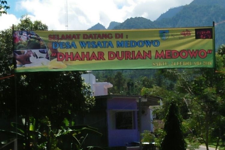 Lokasi makan durian gratis di Desa Medowo, Kecamatan Kandangan, Kabupaten Kediri, Jawa Timur.