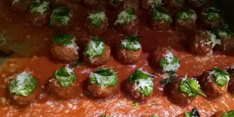 Italian meatball atau bakso ala Italia, yang ada dalam Festival Kuliner Dunia Plaza Indonesia, dari gerai Kitchenette, selama November 2017. 