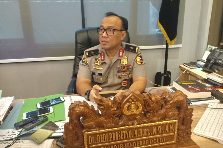 Kepala Biro Penerangan Masyarakat Humas Brigjen (pol) Dedi Prasetyo di Gedung Humas Mabes Polri, Jakarta, Senin (20/5/2019). 