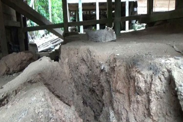 Lantaran tanah tempat mereka bermukim retak dan amblas 50 cm, warga Mamasa mengungsi dan bongkar paksa rumahnya.