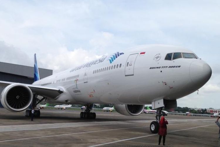 Pesawat Garuda Indonesia, di Bandara Soekarno-Hatta, Tangerang, Senin (1/2/2016). 











