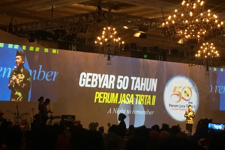 Bupati Purwakarta Dedi Mulyadi saat memberikan sambutan di HUT ke-50 PJT II di Jakarta, Sabtu (26/8/2017) malam.
