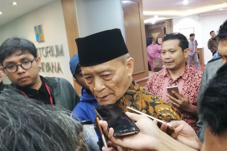 Mantan Ketua Umum Pimpinan Pusat Muhammadiyah Ahmad Syafii Maarif di Jakarta, Kamis (29/3/2018).