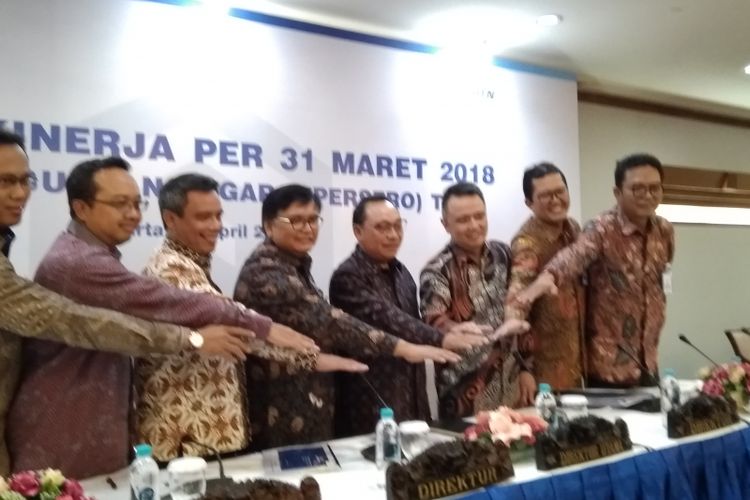 Jajaran Direksi PT Bank Tabungan Negara (BTN) dalam Pemaparan Kinerja Per 31 Maret di Menara BTN Jakarta, Kamis (19/4/2018).