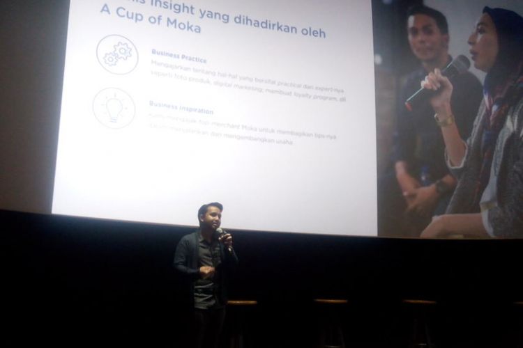 VP Brand & Marketing Moka, Bayu Ramadhan memberikan penjelasan di CGV Cinema, fX Sudirman, Jakarta, Selasa (22/1/2019).