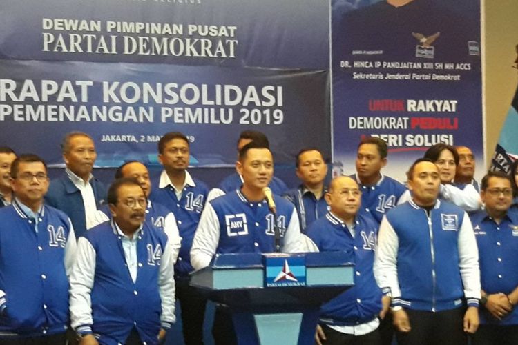 Konferensi pers di DPP Partai Demokrat, Menteng, Jakarta Pusat, Sabtu (2/3/2019).