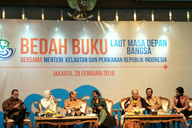 Acara Bedah Buku Karangan Menteri Kelautan dan Perikanan Susi Pudjiastuti di Kementerian Kelautan dan Perikanan (KKP), Jakarta, Rabu (28/2/2018).