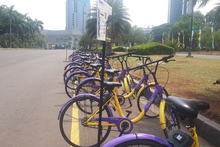 Layanan bike sharing ada di kawasan Monas. Ada 100 sepeda yang disediakan di tujuh titik parkir. Foti diambil Rabu (26/9/2018).