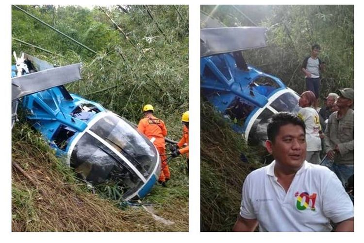 Perbandingan foto jatuhnya pesawat di Tasikmalaya dengan foto yang diduga ada seorang TKN dalam pesawat itu.
