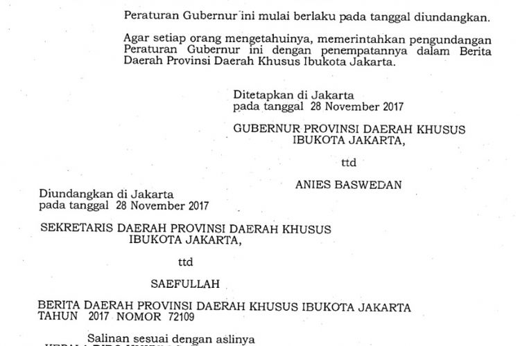 Pergub TGUPP yang direvisi oleh Gubernur DKI Jakarta Anies Baswedan.