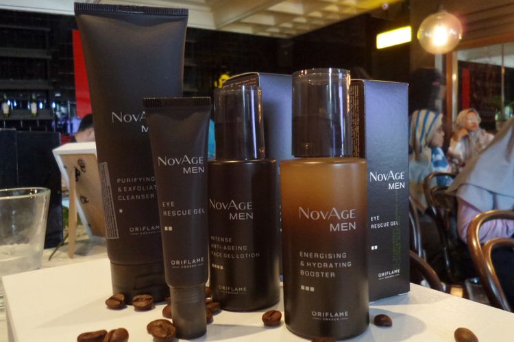 Produk perawatan kulit pria, NovAge Men yang diluncurkan Oriflame di Plaza Indonesia, Rabu (12/9/2018).