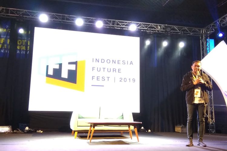 Ahmad Sahroni saat membagikan kisahnya di Indonesia Future Fest Jakarta, Sabtu (30/3/2019)
