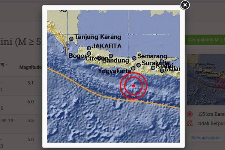 Gempa bumi bermagnitudo 5.1 mengguncang Gunungkidul Yogyakarta, Kamis (20/7/2017).