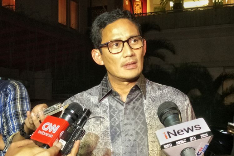 Wakil Ketua Dewan Pembina Partai Gerindra Sandiaga Uno saat ditemui di kawasan Kebayoran Baru, Jakarta Selatan, Kamis (19/4/2018).