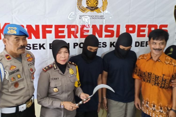 Press conference pelaku begal di Polsek Beji, Depok, Jumat (8/3/2019).