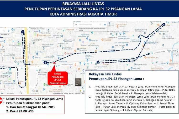 Rekayasa lalu lintas akibat penutupan pelintasan kereta Pisangan Lama, Jakarta Timur