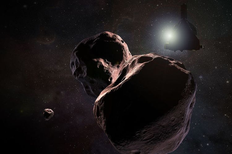 Ilustrasi New Horizons melintasi Ultima Thule atau MU69 yang terletak di sabuk kuiper.
