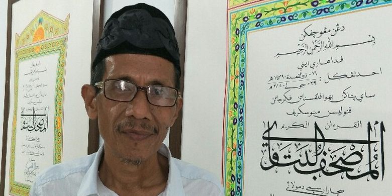 Penggagas Studio Al-Quran Mushaf Betawi, Sidup Damiri (64) di Jalan Al-Ittihad Nomor 16, Kelapa Dua, Kebon Jeruk, Jakarta Barat.