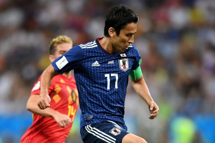 Kapten timnas Jepang, Makoto Hasebe saat membela negaranya di Piala Dunia 2018 di Rusia.