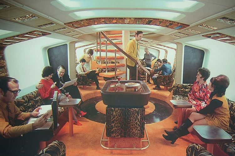 Ilustrasi kabin pesawat era 1960-1970an. 