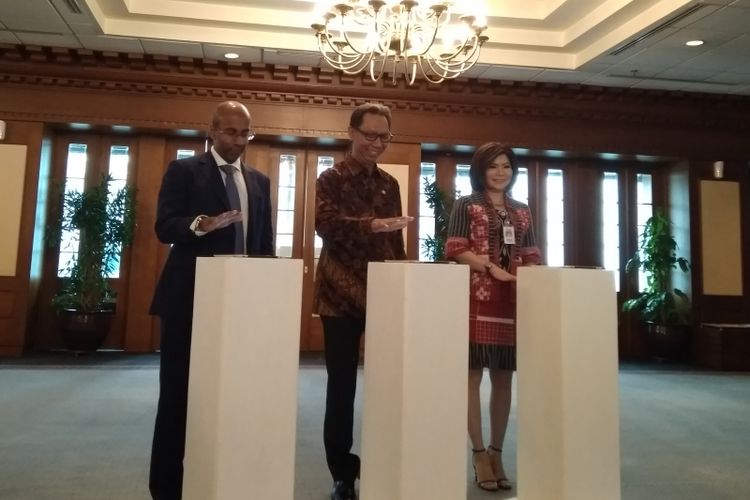 Peluncuran modul e-Learning Literasi Keuangan untuk SD dan SMP di Gedung Radius Prawiro Bank Indonesia, Senin (21/5/2018).