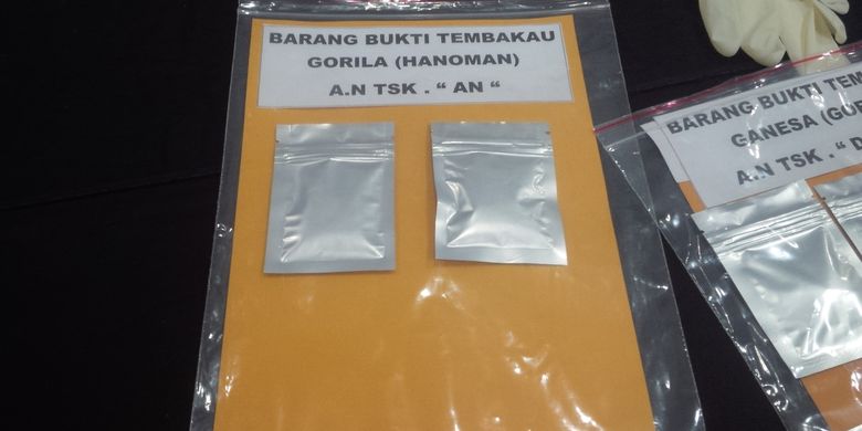 Barang bukti tembakau gorila yang didapatkan Satuan Reskrim Narkoba Polrestabes Bandung dari tangan Andika Naliputra (37), personel band The Titans.