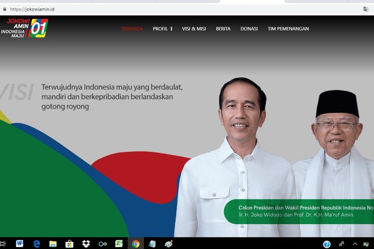Visi misi pasangan calon nomor urut 01, Joko Widodo-Maruf Amin yang bisa diakses melalui laman www.jokowiamin.id.