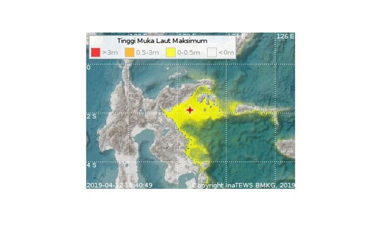 Episentrum dan ketinggian muka air laut gempa Banggai pada Jumat (12/4/2018). 