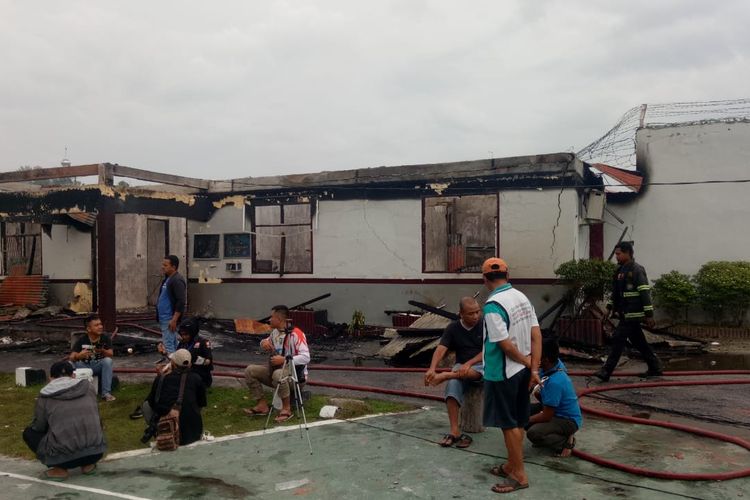 Kondisi di Rutan Kelas IIB Siak Sri Indrapura Pasca-kerusuhan dan pembakaran, Sabtu (11/5/2019).