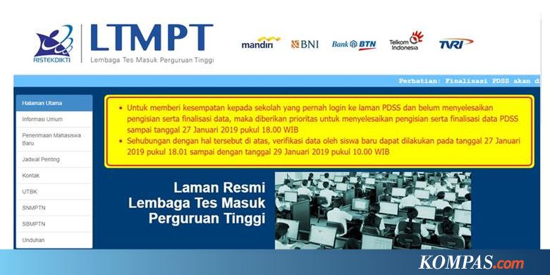 Ketua LTMPT  Pendaftaran  dan Finalisasi SNMPTN 2019 