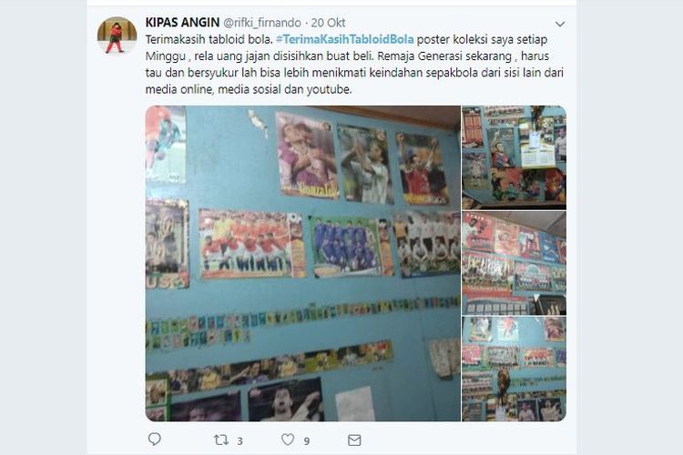 Seorang netizen membagikan kamarnya yang dipenuhi koleksi poster dari Tabloid Bola.